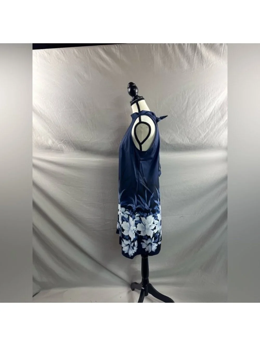 Boho Floral Print A-Line Halterneck Dress Blue - Picture 8 of 9